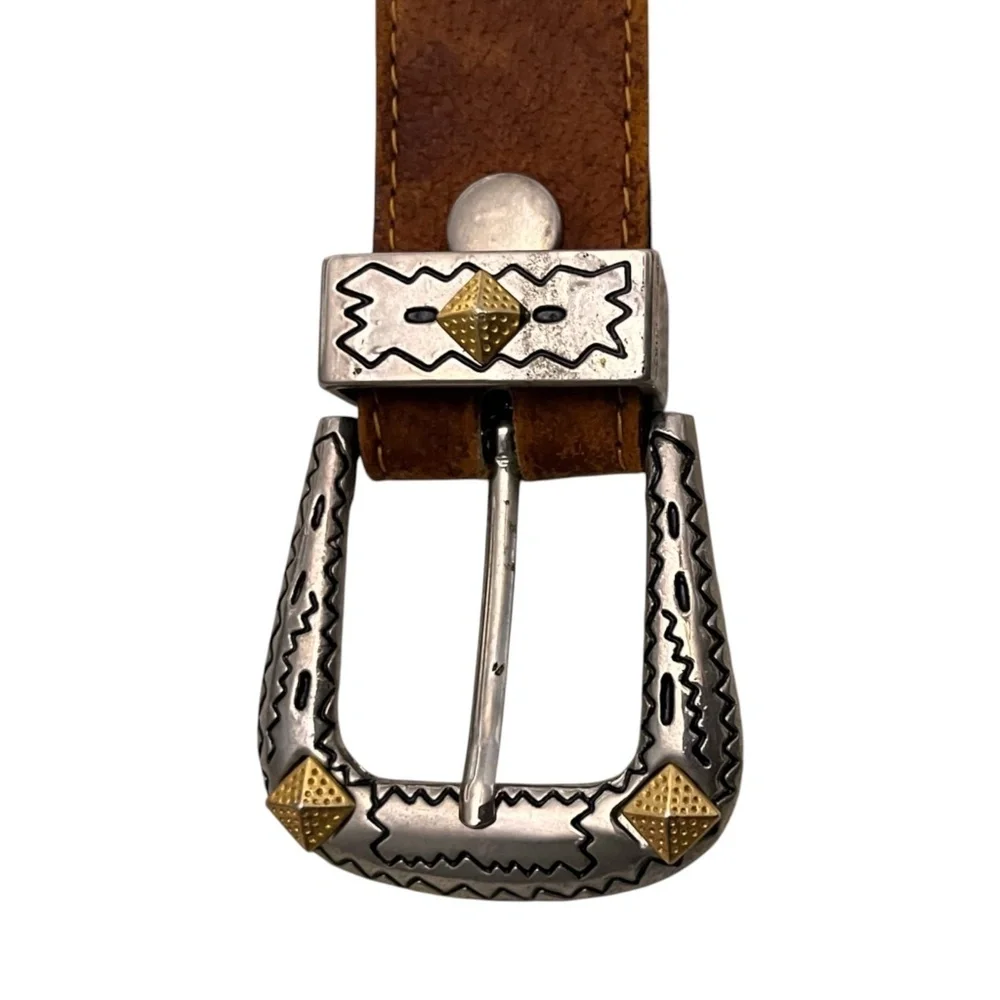 Jana Studded Embellished Brown Leather Belt Size XS Silvertone Western Rodeo